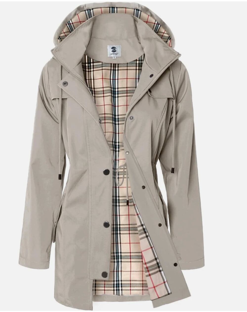NWT Women's Saphirose Tan Long Hooded Rain Jacket Medium